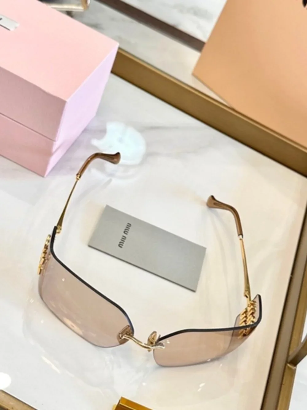 Miu Miu Rimless Square Sunglasses Logo Detail
